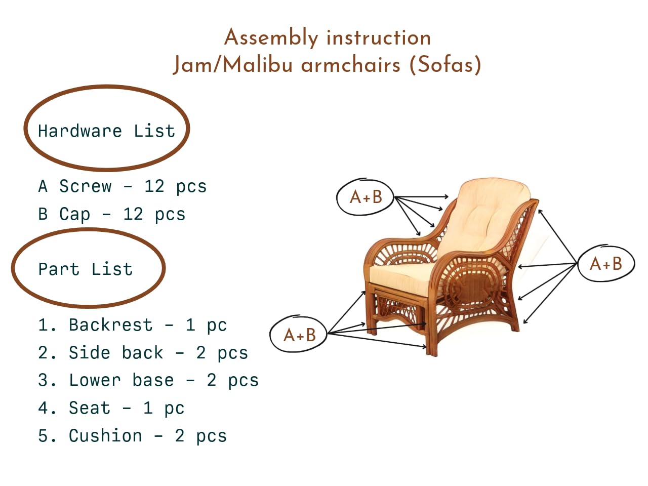 Malibu Lounge Loveseat Sofa Natural Rattan Wicker Handmade Design with Cream Cushions, Colonial Color