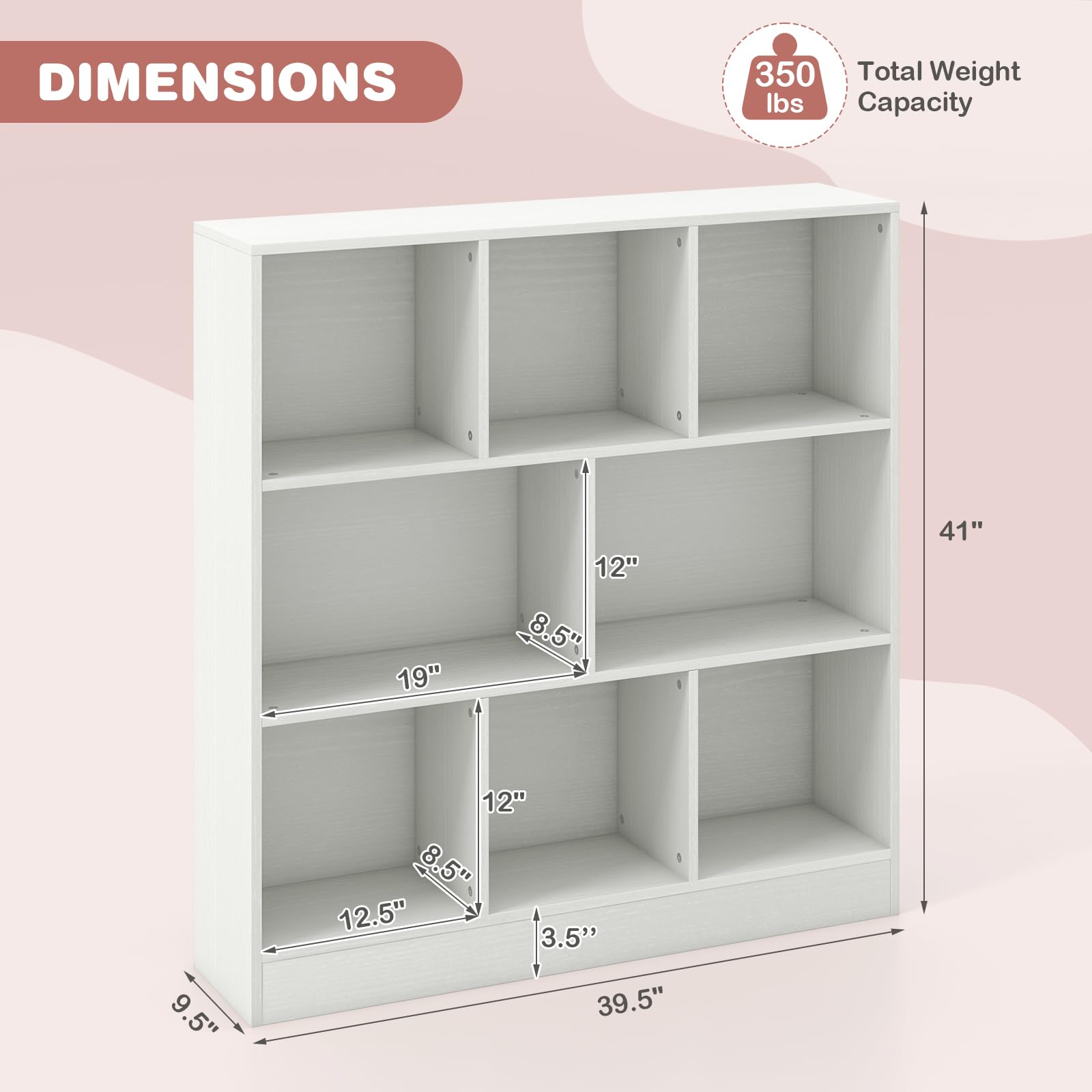 HONEY JOY Kids Toy Storage Organizer, 8-Section Wooden Floor Storage Cabinet, 41” Daycare Toy Chest, 3-Tier Kids Display Bookshelf for Classroom, Playroom & Nursery, Kindergarten (White)