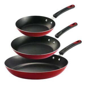 Nonstick Frying Pan Set, 3 Piece Frying Pan, 8 Inch, 10 Inch, 12 Inch,Stay Cool Handle, Dishwasher and Oven Safe, Induction Ready, Compatible with All Cooktops, Red