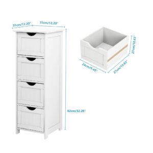 Bonnlo Bathroom Floor Cabinet,White Storage Cabinet with 4 Drawers,Skinny Bathroom Storage,Small Bathroom Drawer Organizers and Storage Free Standing,12 Inch Deep Cabinet for Bathroom