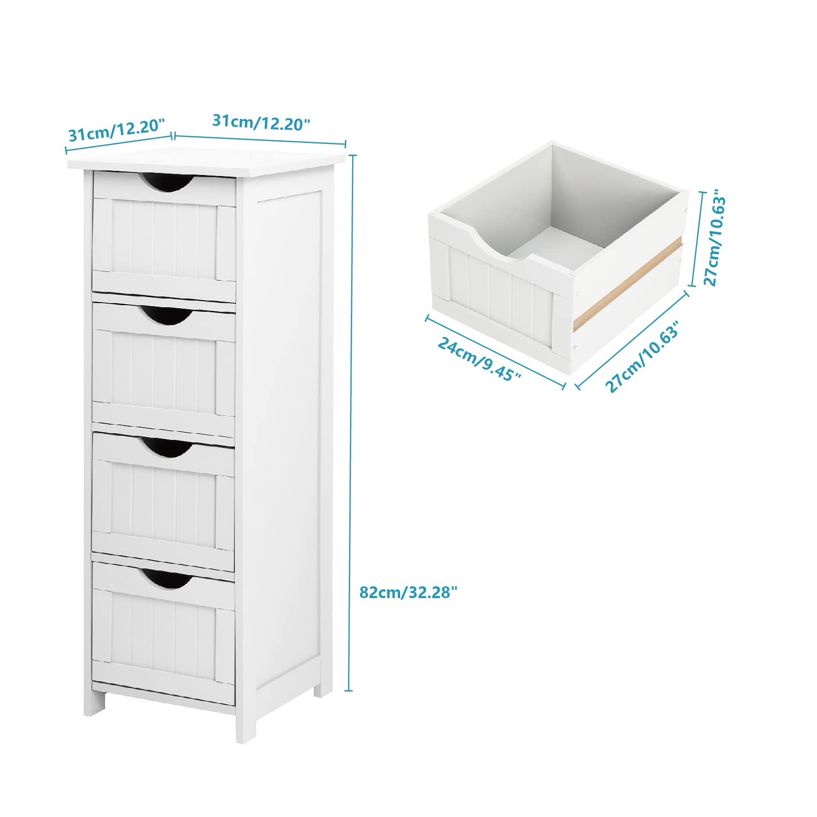 Bonnlo Bathroom Floor Cabinet,White Storage Cabinet with 4 Drawers,Skinny Bathroom Storage,Small Bathroom Drawer Organizers and Storage Free Standing,12 Inch Deep Cabinet for Bathroom