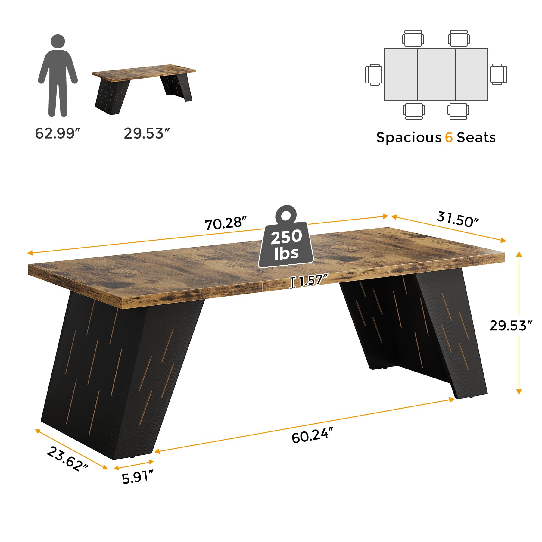 Condemo 70 Inch Executive Office Desk, Large Computer Desk Workstation, Modern Simple Computer Table Study Writing Desk, Business Furniture for Home Office, Brown and Black