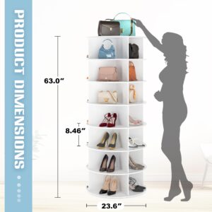 Decomax 7-Tier Rotating Shoe Rack Tower - Free Standing Spinning Shoes Organizer, 360° Vertical Spinning Shoe Display Lazy Susan, Closet Shoe Cabinet Rack Fits 28 Pairs of Shoes Bags Plants