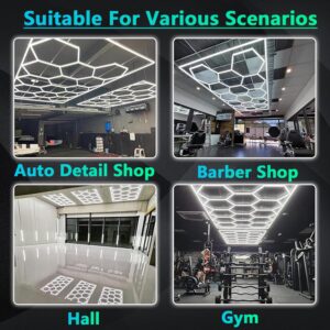 DHXYHQY Hexagon Lights, Hexagon Garage Lights with Rectangle Frame, Hexagon LED Lights 90,000 LM, 672W, 6,500K, 14 Hex Grid for Garage, Car Detailing, Ceilings, Shops, Warehouses, Gyms