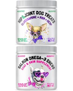 legitpet hemp hip & joint supplement for dogs 120 soft chews and omega 3 alaskan salmon oil treats for dogs 120 chews