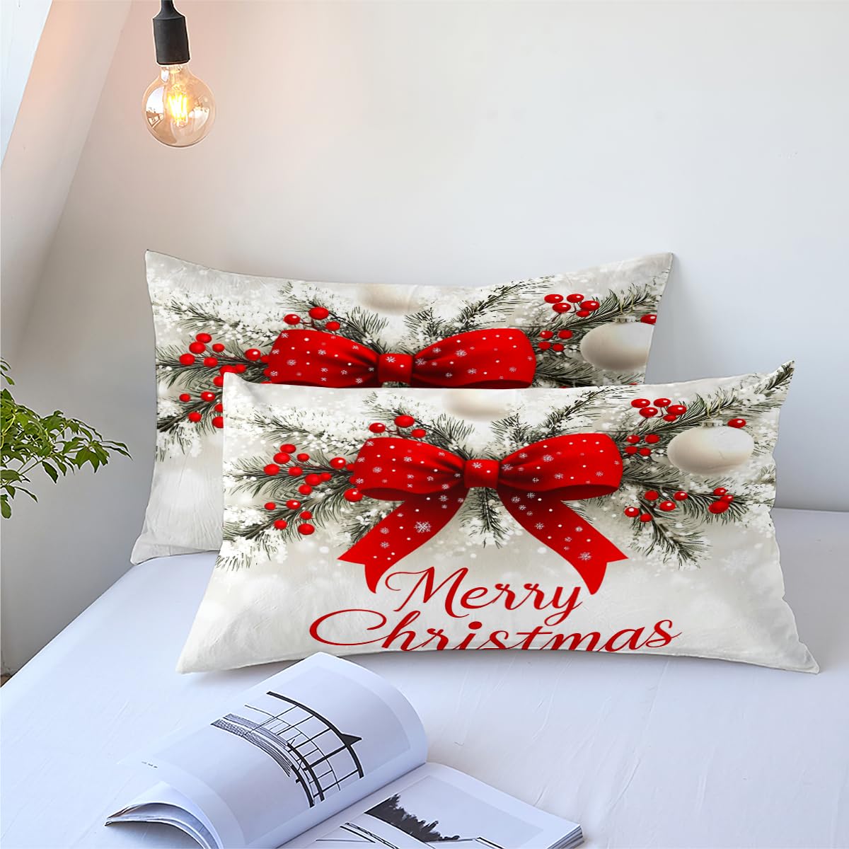 CCoutueChen Xmas Duvet Cover Queen Red White Christmas Comforter Cover Farmhouse Holiday Decor Duvet Cover Set 3Pcs (2 Pillowcases, No Comforter)