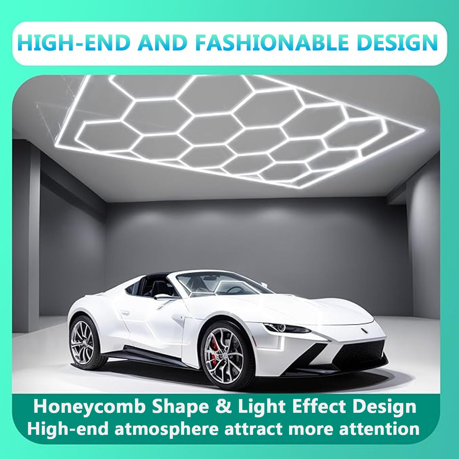 DHXYHQY Hexagon Lights, Hexagon Garage Lights with Rectangle Frame, Hexagon LED Lights 90,000 LM, 672W, 6,500K, 14 Hex Grid for Garage, Car Detailing, Ceilings, Shops, Warehouses, Gyms