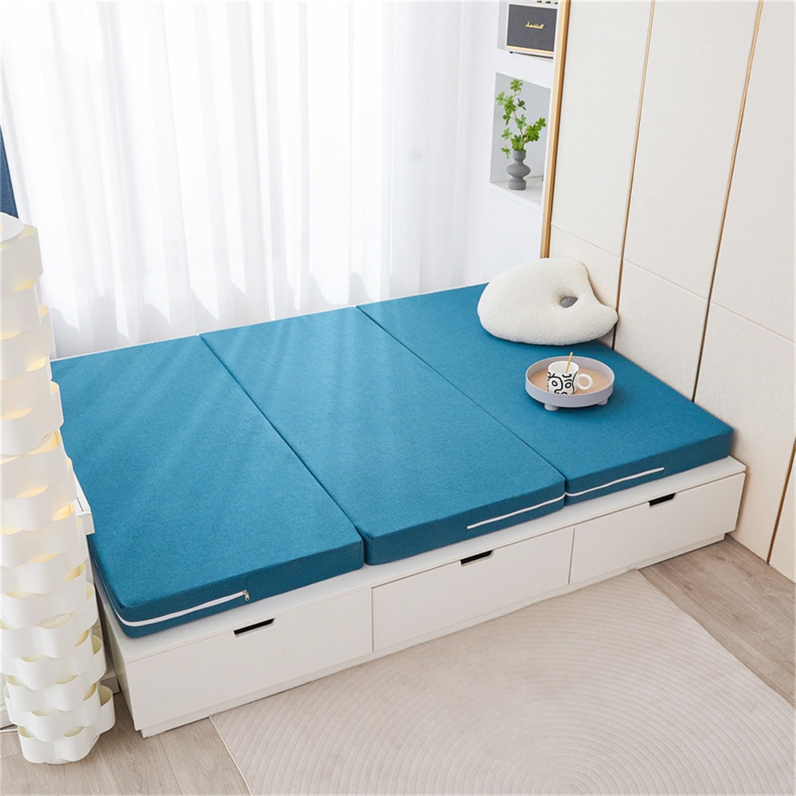 Folding Mattress, 3.5inch Thick Tri-Folding Memory Form Mattress, Portable Floor Bed, Foldable Floor Mattress Guest Bed for Camping, with Removable and Washable Cover(Purple,120x190cm/47x75in)