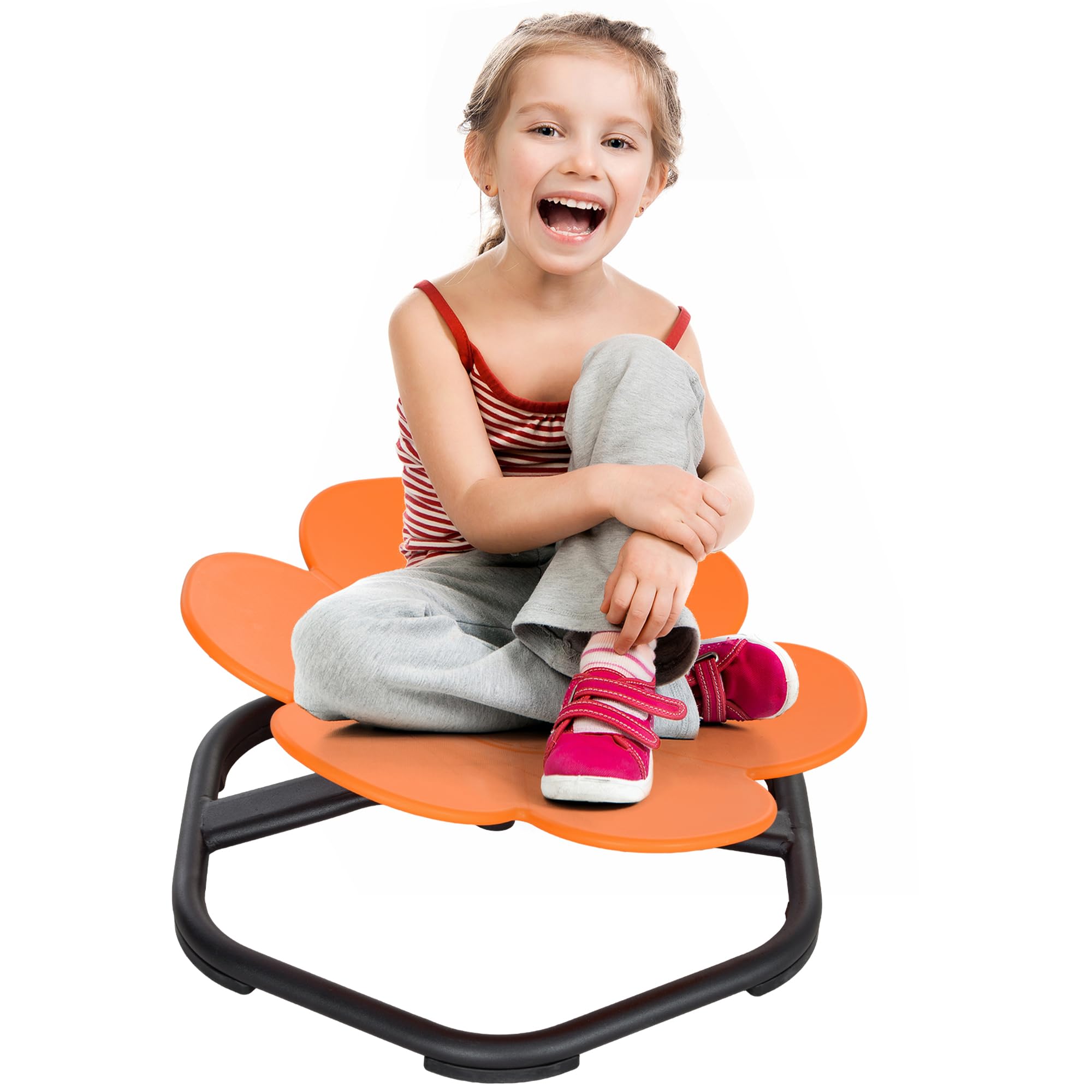 Qaba Sensory Spinning Chair, Kids Swivel Chair, Flower Shaped Sensory Chair for Autism, Kids, Toddlers, Training Body Balance & Coordination, Orange