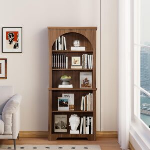 FurSch 71" Tall Arched Book Shelf,Walnut 5 Tier Wooden Arched Bookshelf,Arched Storage Cabinet Pantry for Living Room,Bedroom