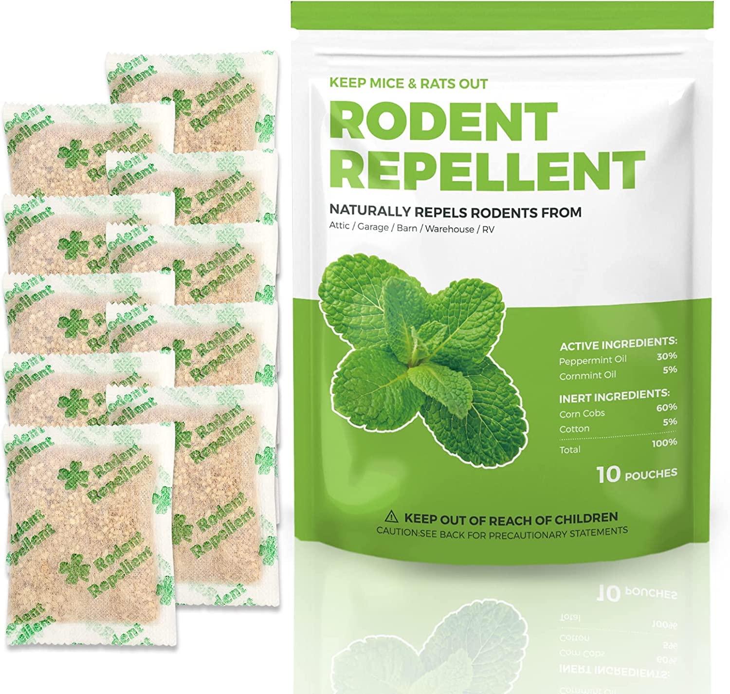 Mice Repellent for House 10 Pouches，Peppermint Oil to Repel Mice and Rats, Plant-Based Mice Repellent for House Squirrel Repellent Rodent Deterrent for Indoor Use