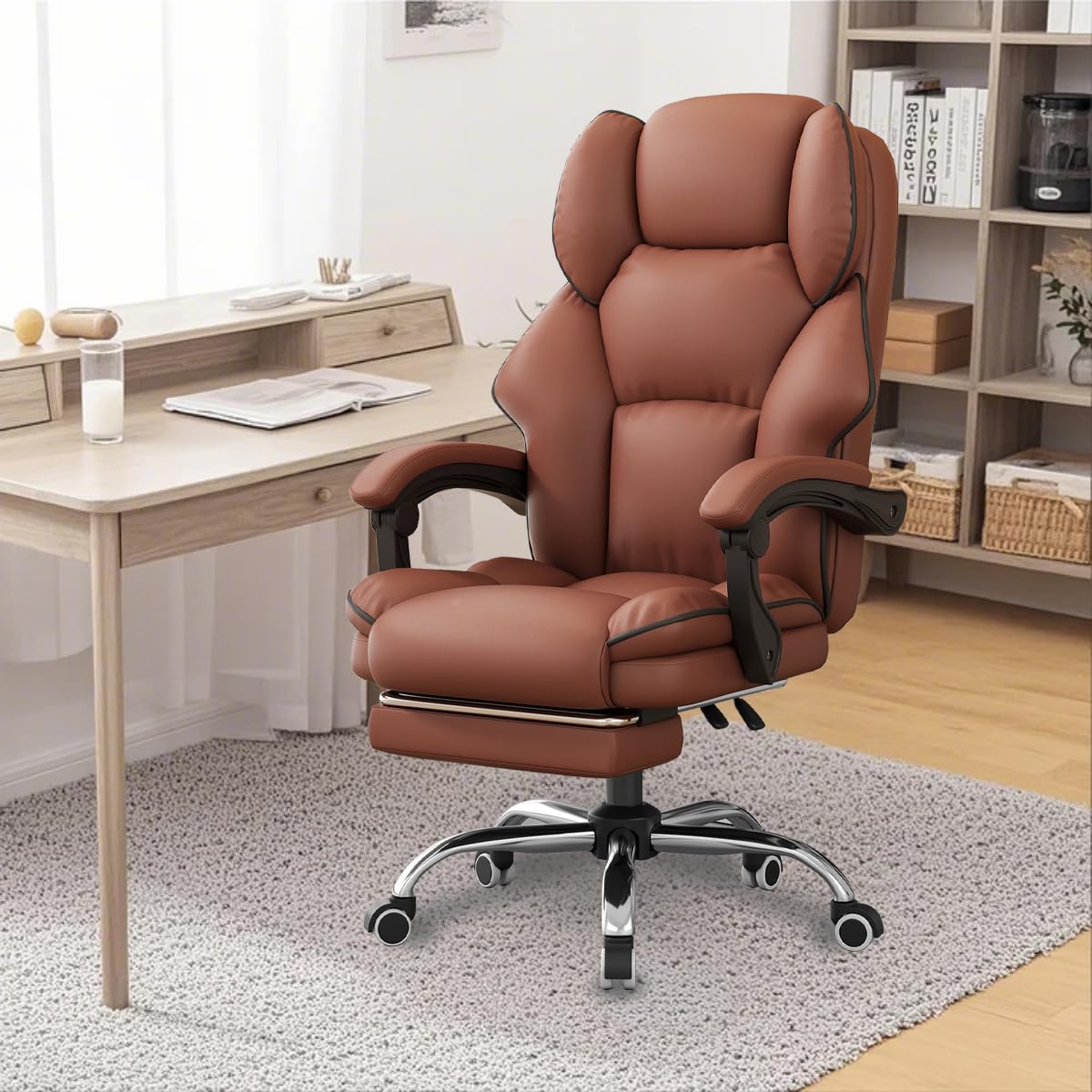 XUEGW Office Chair Big and Tall Computer Chairs High Back Gaming Chair with Foot Rest Ergonomic Leather Desk Chair Executive Comfortable Work Chair for Home Office