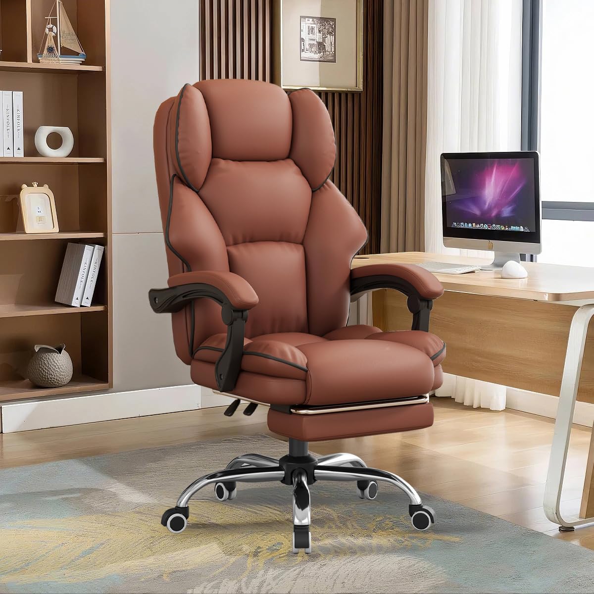 XUEGW Office Chair Big and Tall Computer Chairs High Back Gaming Chair with Foot Rest Ergonomic Leather Desk Chair Executive Comfortable Work Chair for Home Office