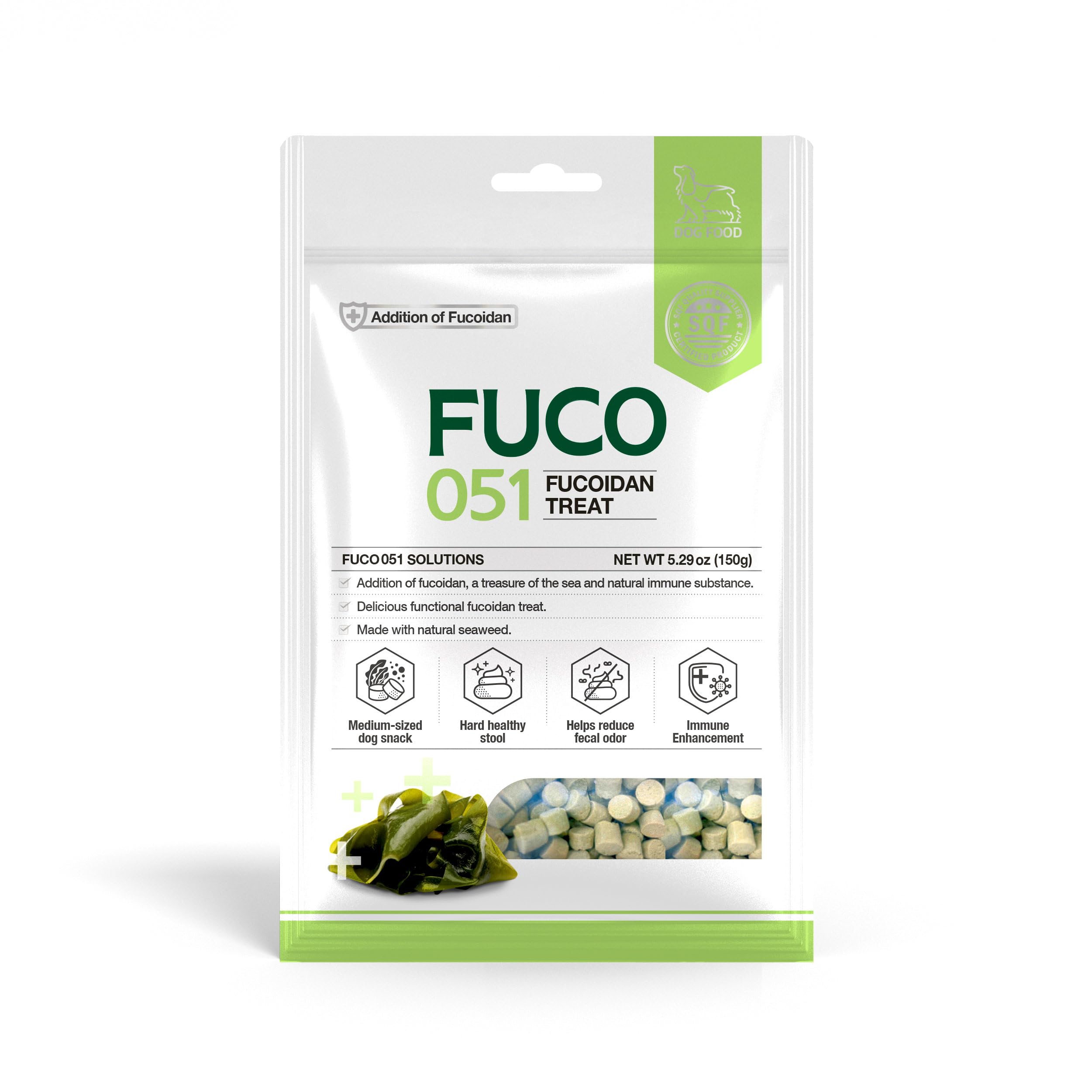 Fabrechew Fuco 051 Fucoidan Treat for Dogs – Immune & Digestive Health, Stool & Odor Support, Antioxidant, Superfood with Spirulina & Kelp, 5.29 oz (150g)