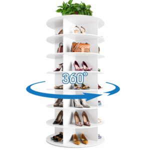 Decomax 7-Tier Rotating Shoe Rack Tower - Free Standing Spinning Shoes Organizer, 360° Vertical Spinning Shoe Display Lazy Susan, Closet Shoe Cabinet Rack Fits 28 Pairs of Shoes Bags Plants