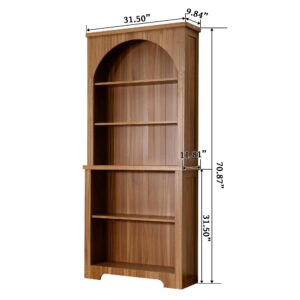 FurSch 71" Tall Arched Book Shelf,Walnut 5 Tier Wooden Arched Bookshelf,Arched Storage Cabinet Pantry for Living Room,Bedroom