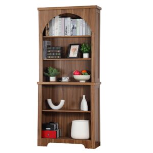 fursch 71" tall arched book shelf,walnut 5 tier wooden arched bookshelf,arched storage cabinet pantry for living room,bedroom