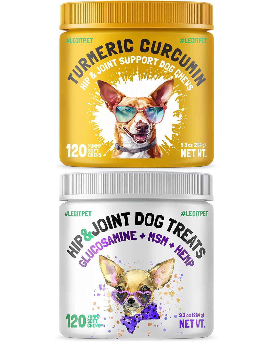 LEGITPET Hemp Hip & Joint Supplement for Dogs 120 Soft Chews and Turmeric Curcumin Hip & Joint Dogs Supplement Anti-Inflammatory Support 120 Chews