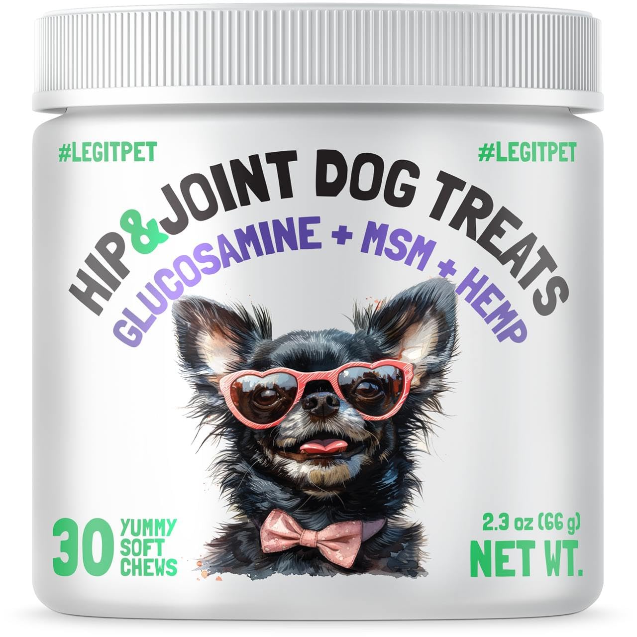 Hemp Hip & Joint Supplement for Dogs 30 Soft Chews and Liquid Glucosamine for Dogs Bacon Flavour with Chondroitin, MSM & Hyaluronic Acid 32 oz