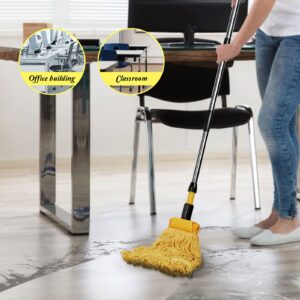 Masthome Spin Mop Bucket Floor Cleaning System with 5 Microfiber Mop Refills, 1 Extra Floor Brush Head & Commercial Loop-End String Wet Mop,for Floor Cleaning (Total 2 Pcs String Mop Heads)