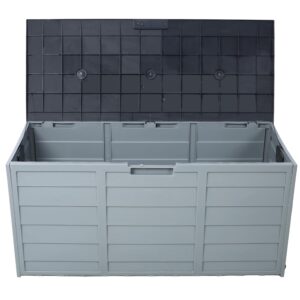 75 Gallon Deck Box, Outdoor Resin Deck Box with Wheels, All Weather UV Pool Deck Box Storage Shed Bin for Backyard Patio Pool, Organization and Storage for Outdoor Tools (Gray, 75 Gallon)