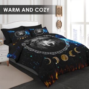 Pinbeam 5 Pcs Comforter Set Twin Size, Wolf Animal Dog Bed in a Bag with Flat Sheet and Fitted Sheet for Kids and Adults, Starry Space Galaxy Bedding Set with Pillowcase & Sham