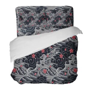 alageo 4 piece bedding sets sea wave duvet cover set japanese style comforter cover set including 1 quilt cover 1 bed sheet 2 pillow cases, queen size