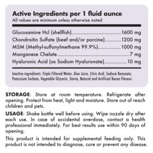 Hemp Hip & Joint Supplement for Dogs 30 Soft Chews and Liquid Glucosamine for Dogs Bacon Flavour with Chondroitin, MSM & Hyaluronic Acid 32 oz