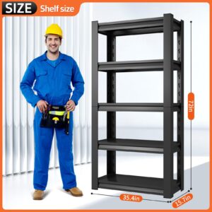 72" H Garage Shelving Unit, Garage Storage Shelves 2500LBS Heavy Duty Shelving, Adjustable 5 Tier Metal Shelving Utility Shelf, Storage Rack for Industrial, Warehouse, Basement (16" D*36" W*72" H)