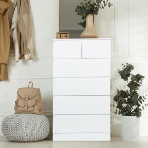 White Dresser, 6 Drawer White Dresser for Bedroom, Tall Dresser with Large Storage Space, Modern Storage Chest of Drawers, 23.6L x 16.1W x 42.9H Inch Storage Organizer Cabinet for Home (White)