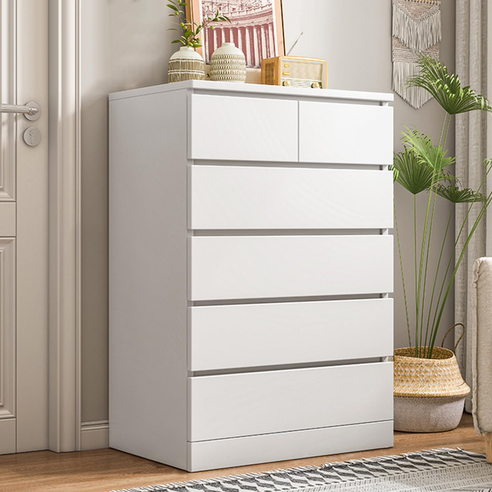 White Dresser, 6 Drawer White Dresser for Bedroom, Tall Dresser with Large Storage Space, Modern Storage Chest of Drawers, 23.6L x 16.1W x 42.9H Inch Storage Organizer Cabinet for Home (White)