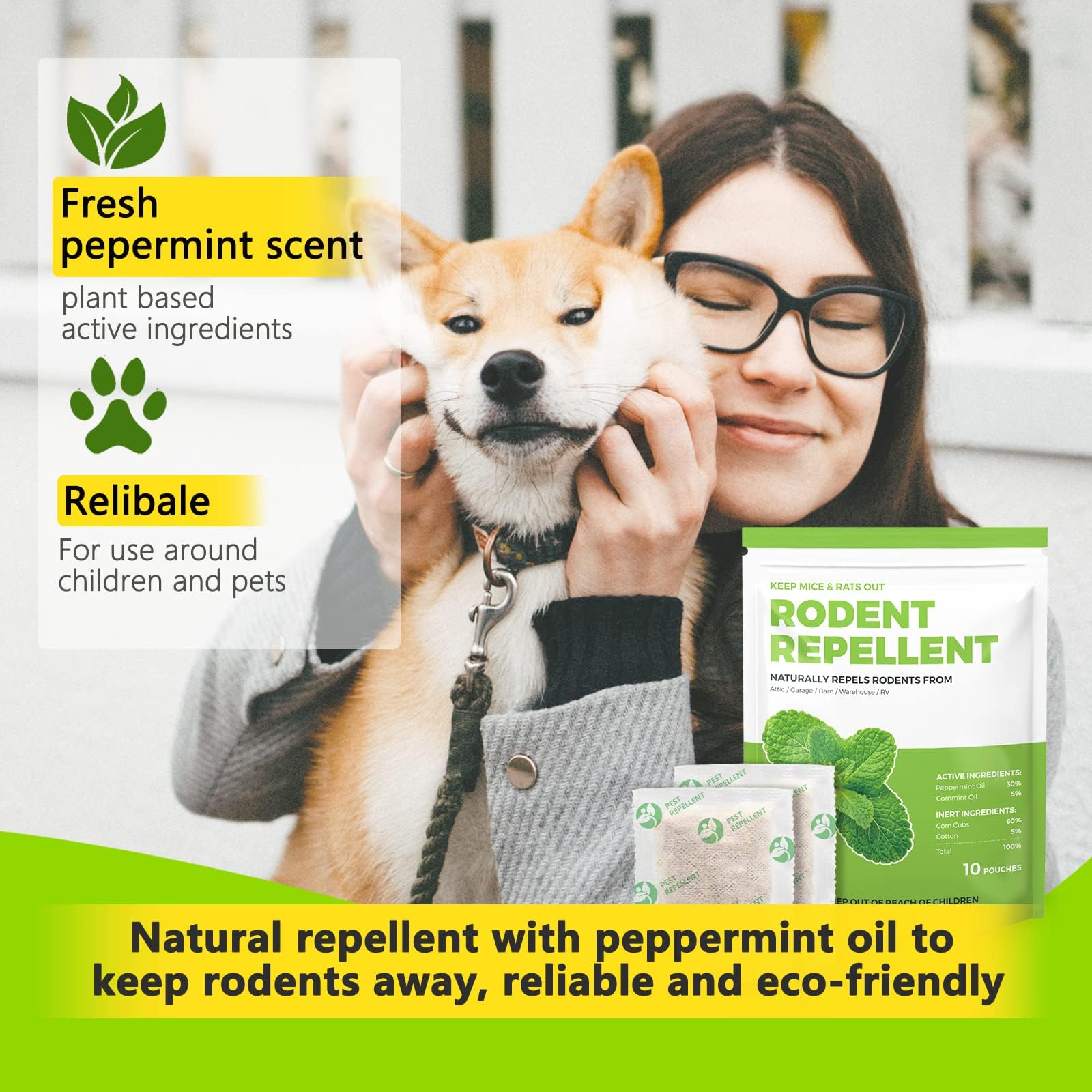 Mice Repellent for House 10 Pouches，Peppermint Oil to Repel Mice and Rats, Plant-Based Mice Repellent for House Squirrel Repellent Rodent Deterrent for Indoor Use