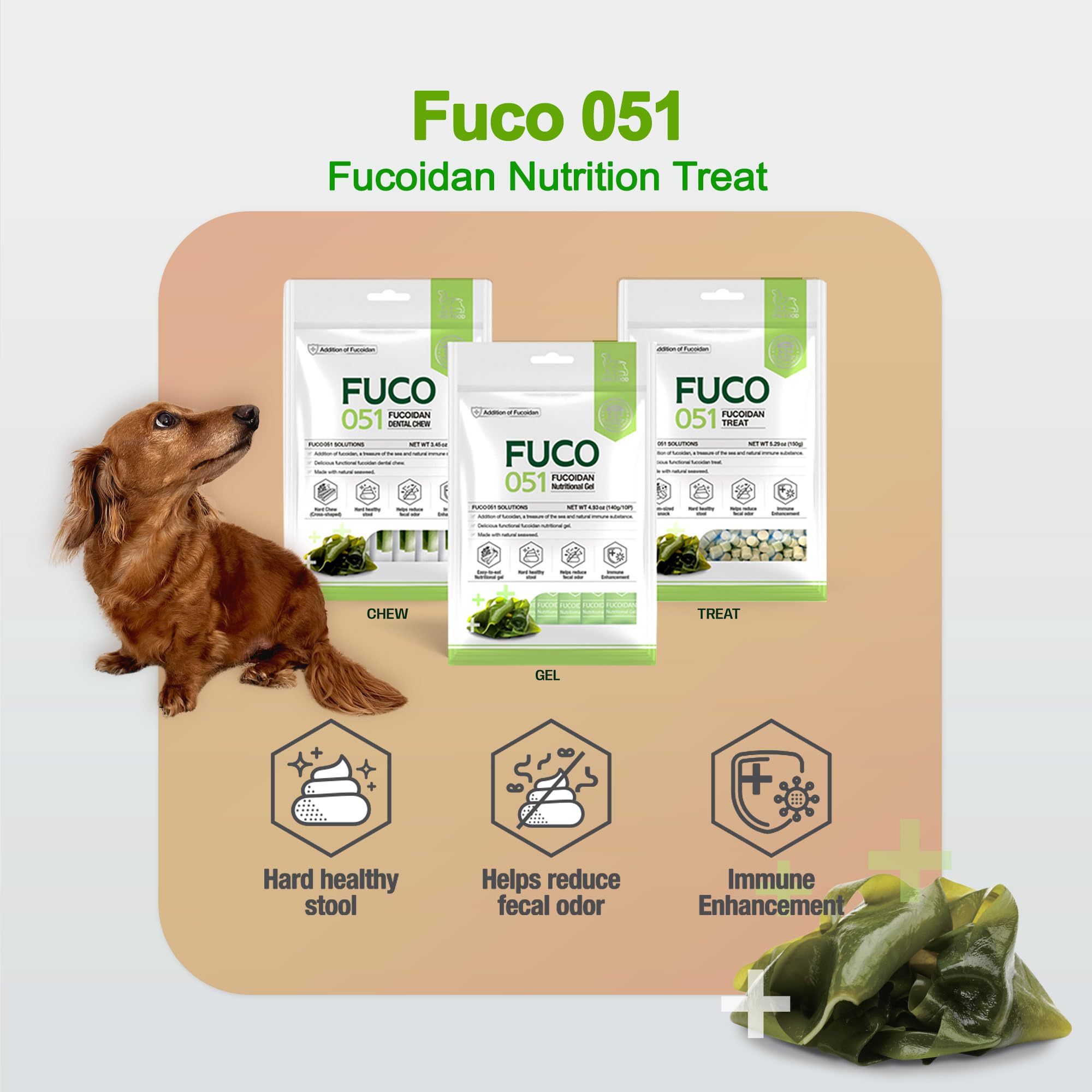 Fabrechew Fuco 051 Fucoidan Treat for Dogs – Immune & Digestive Health, Stool & Odor Support, Antioxidant, Superfood with Spirulina & Kelp, 5.29 oz (150g)