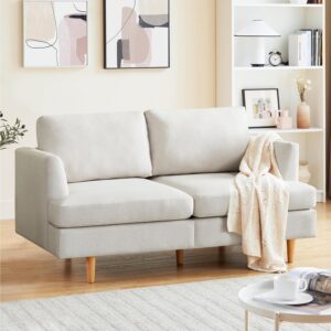 busaurus loveseat sofa 56" mid century modern small couches for small spaces love seat with 2-seat upholstered cushion sofa couches for bedroom, living room, apartment, office (beige)