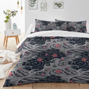 ALAGEO 4 Piece Bedding Sets Sea Wave Duvet Cover Set Japanese Style Comforter Cover Set Including 1 Quilt Cover 1 Bed Sheet 2 Pillow Cases, Queen Size