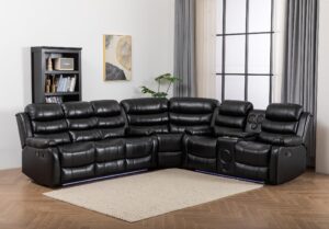 recliner sectional sofa couches with led light for living room home theater with cup holders console table storage