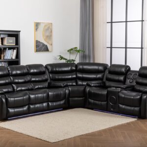 Recliner Sectional Sofa Couches with LED Light for Living Room Home Theater with Cup Holders Console Table Storage