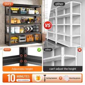 72" H Garage Shelving Unit, Garage Storage Shelves 2500LBS Heavy Duty Shelving, Adjustable 5 Tier Metal Shelving Utility Shelf, Storage Rack for Industrial, Warehouse, Basement (16" D*36" W*72" H)