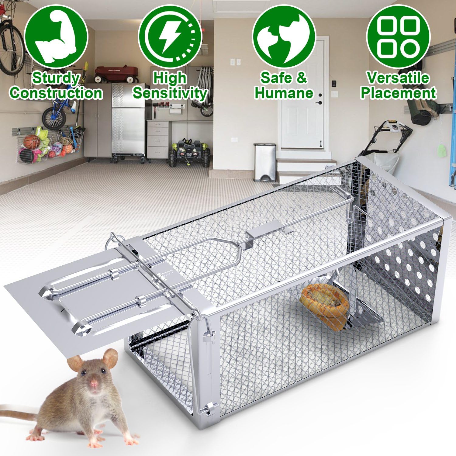 iMounTEK 1 Pack Live Rat Trap Humane Mouse Trap Single Door Rat Trap Cages High Sensitivity Gravity Pedal Humane Rodent Traps Mouse Traps Indoor Outdoor for Small Rodents Mice Voles Hamsters