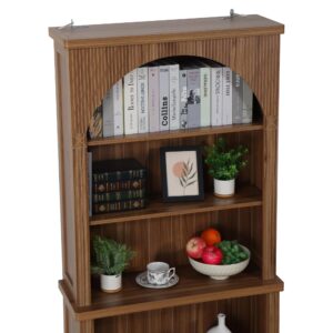 FurSch 71" Tall Arched Book Shelf,Walnut 5 Tier Wooden Arched Bookshelf,Arched Storage Cabinet Pantry for Living Room,Bedroom