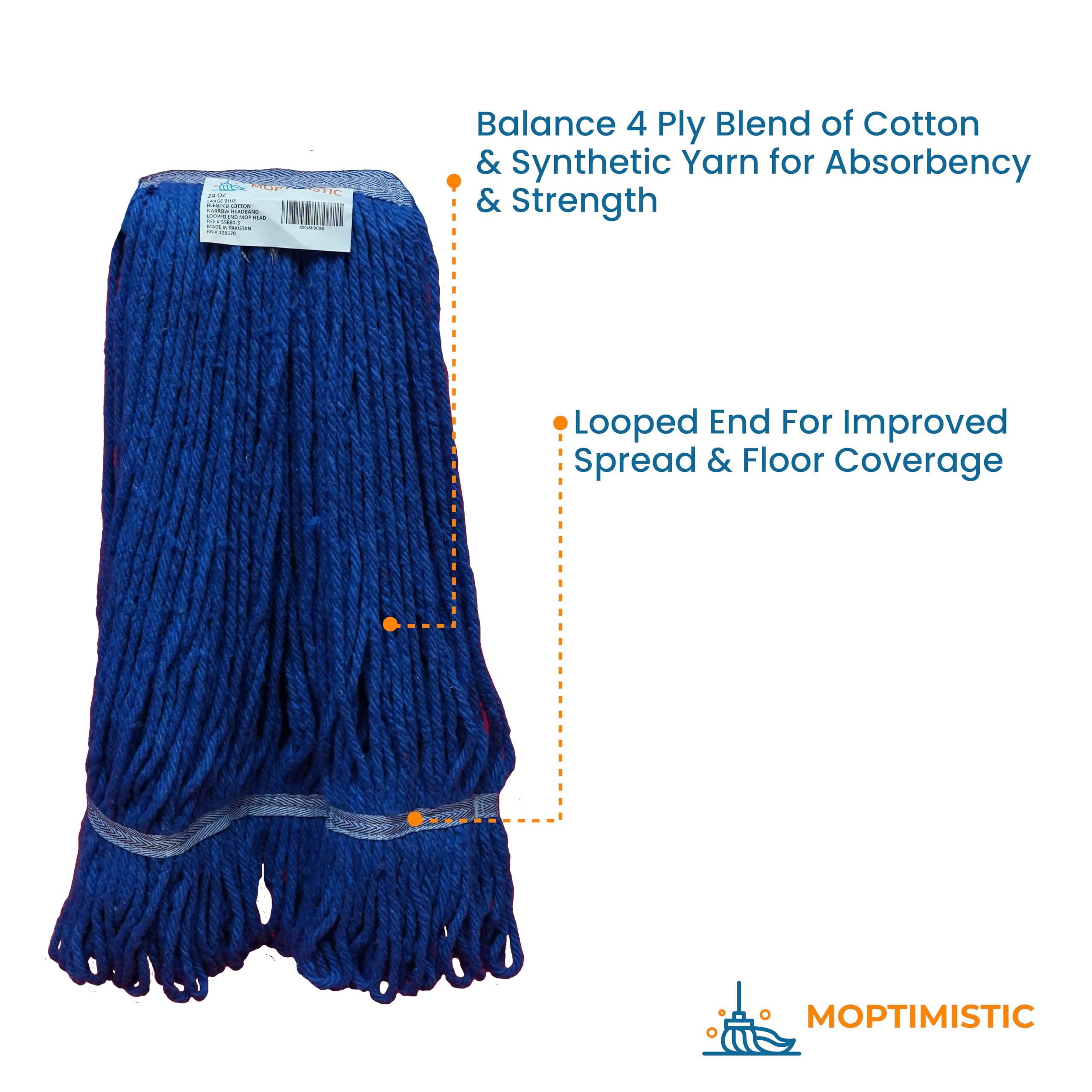 6 Pack Blue Blended Cotton Looped End Mop Head Replacement -16 oz Heavy Duty Industrial Mop Head for Commercial and Residential Use, Absorbent Cotton Mop Heads for Scratch-Free Wet/Dry Floor Cleaning