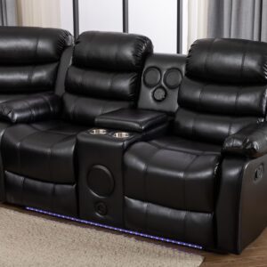 Recliner Sectional Sofa Couches with LED Light for Living Room Home Theater with Cup Holders Console Table Storage