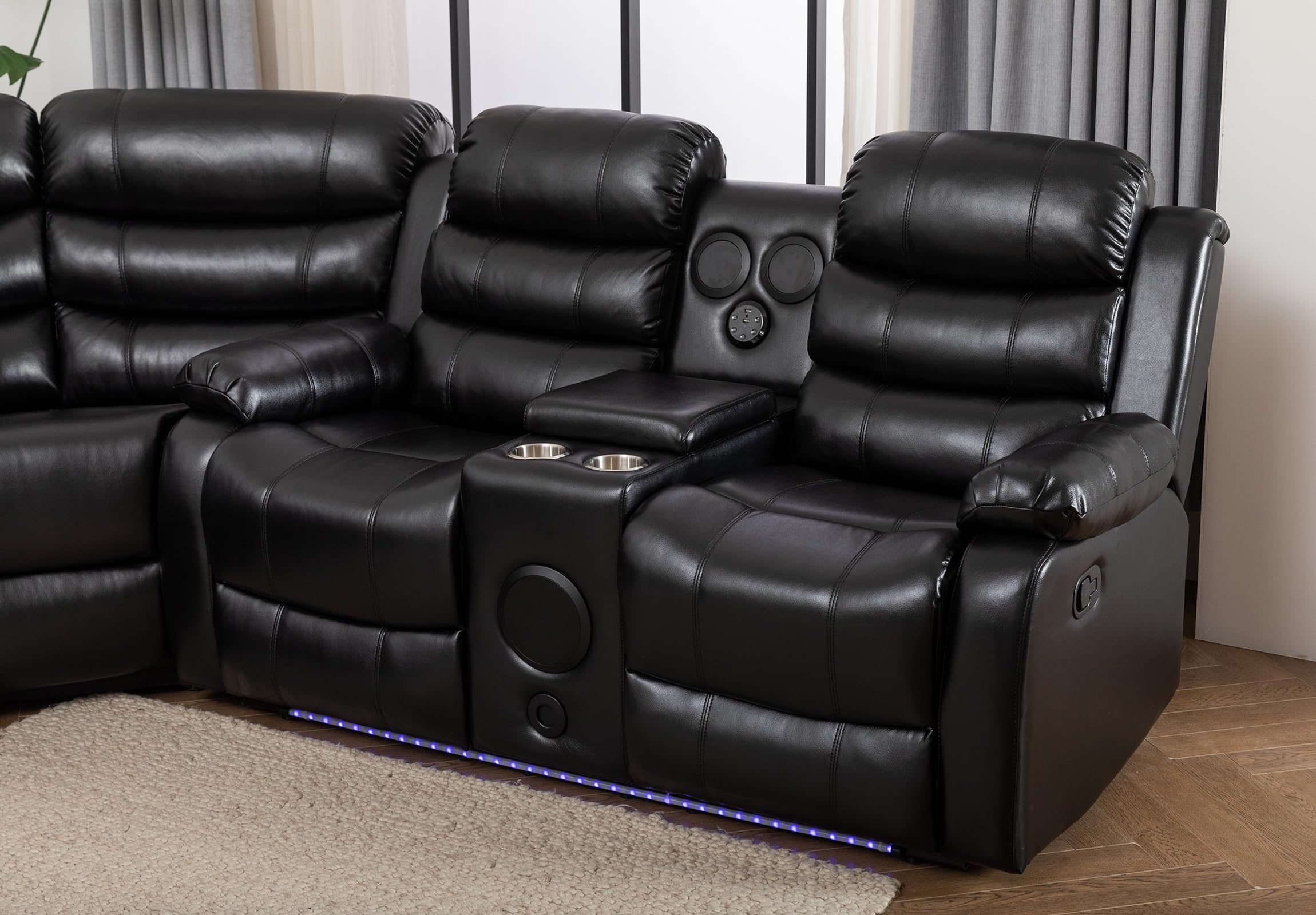 Recliner Sectional Sofa Couches with LED Light for Living Room Home Theater with Cup Holders Console Table Storage