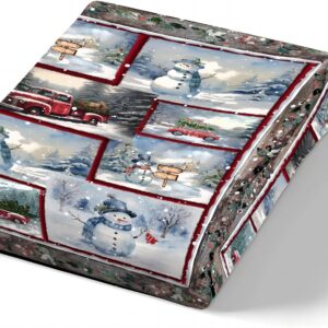 Snowman Bedding 4 Piece Set, King Size Happy New Year Geometric Patchwork Snowman Duvet Cover Set Winter Quilt Cover Christmas Theme Bed Sheet Set for Girls Boys Children Christmas Eve Bedding