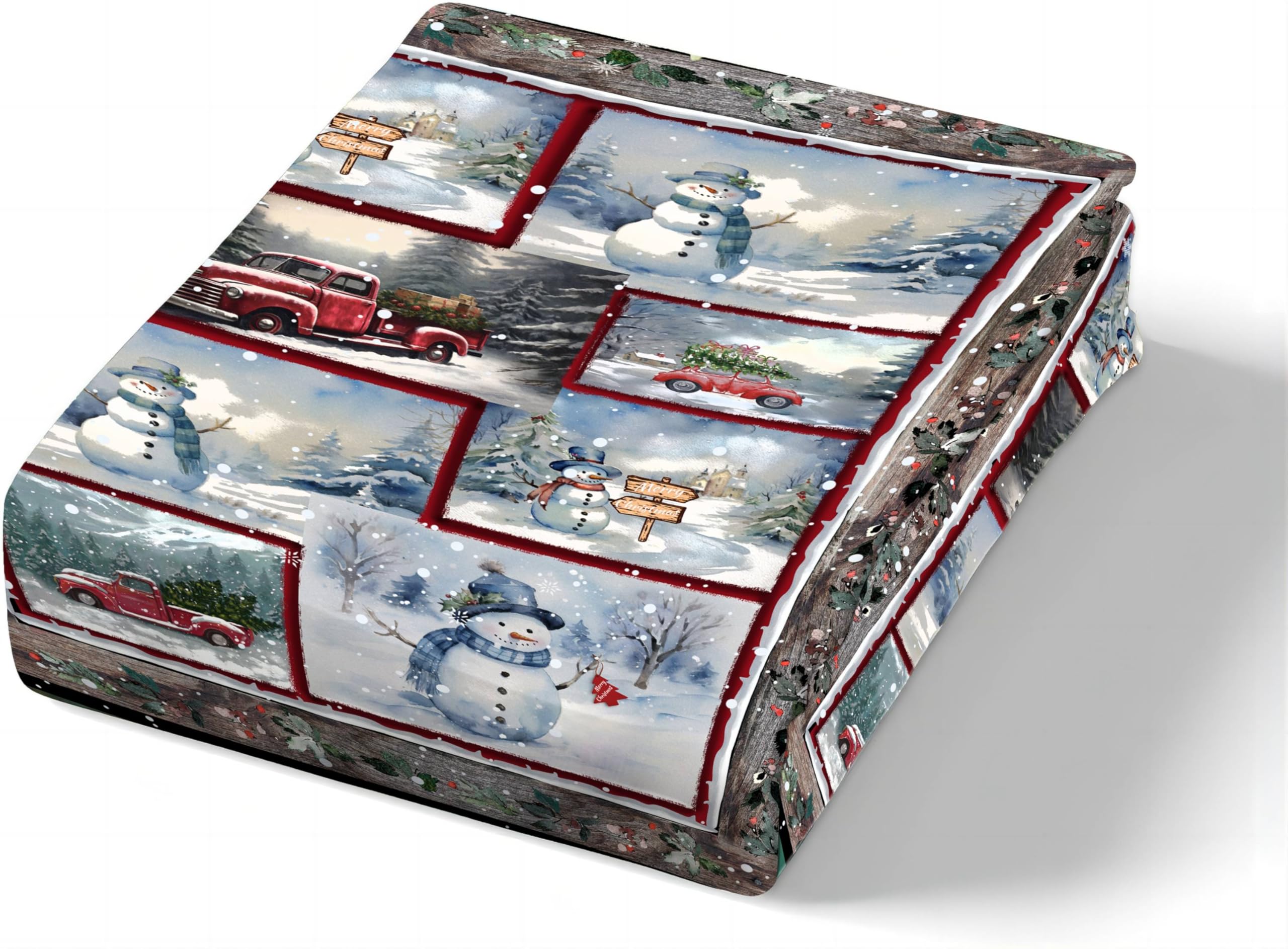 Snowman Bedding 4 Piece Set, King Size Happy New Year Geometric Patchwork Snowman Duvet Cover Set Winter Quilt Cover Christmas Theme Bed Sheet Set for Girls Boys Children Christmas Eve Bedding