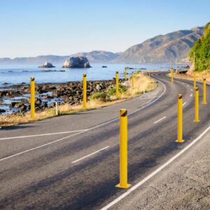 Safety Bollard 2 Pack, Safety Bollard Post Parking Barrier 42 Inch Height Steel Bollard Post, Yellow Powder Coated Metal Traffic Bollard for Traffic Control, Driveway Barrier, Parking Pole