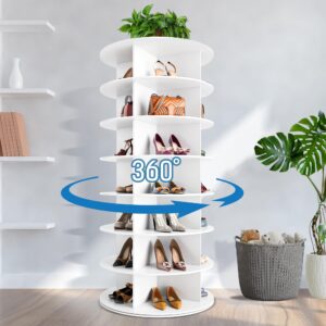 decomax 7-tier rotating shoe rack tower - free standing spinning shoes organizer, 360° vertical spinning shoe display lazy susan, closet shoe cabinet rack fits 28 pairs of shoes bags plants