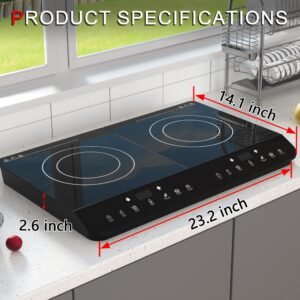 Induction Cooktop 2 Burner,1500W Double Induction Cooktop with LED Sensor Touch Screen 7 Temperature 5 Power Setting 120V 2 Burner Electric Induction Cooktop