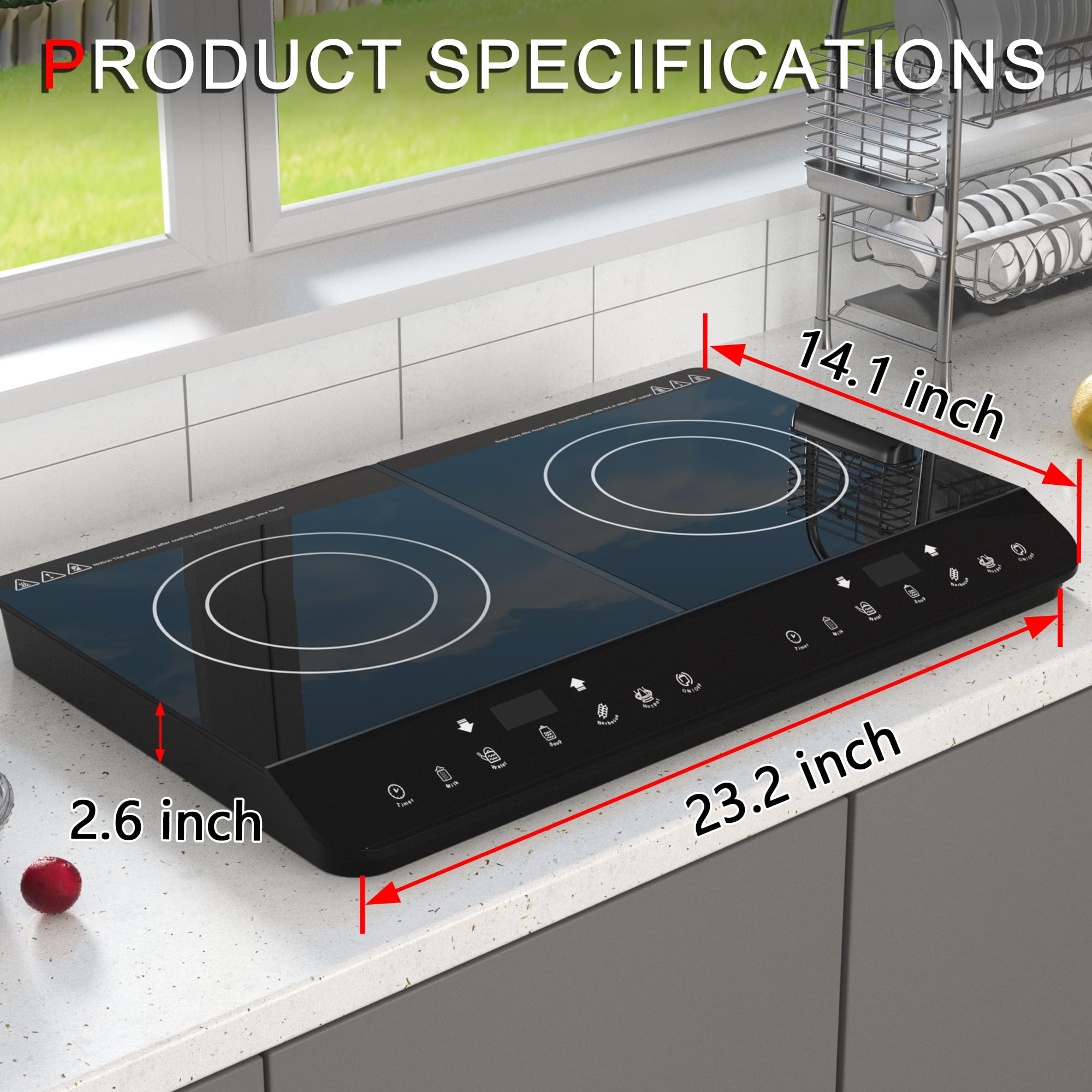 Induction Cooktop 2 Burner,1500W Double Induction Cooktop with LED Sensor Touch Screen 7 Temperature 5 Power Setting 120V 2 Burner Electric Induction Cooktop