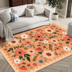 Area Rugs for Living Room Machine Washable Floral Rugs for Bedroom Carpet Rugs Non Slip Stain Resistant Entryway Rug Low-Pile Throw Rug for ‎Dining Room Office Children's Room